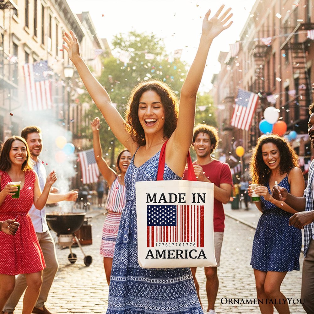 Made In America Bar Code Flag Tote Bag, Patriotic 1776 USA 250th Anniversary Gift Shopper