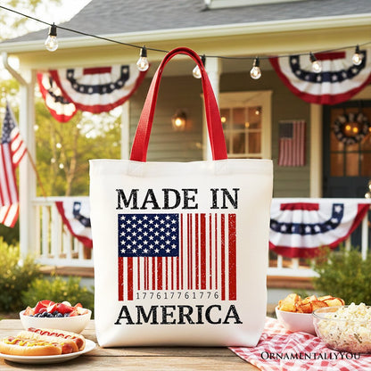 Made In America Bar Code Flag Tote Bag, Patriotic 1776 USA 250th Anniversary Gift Shopper