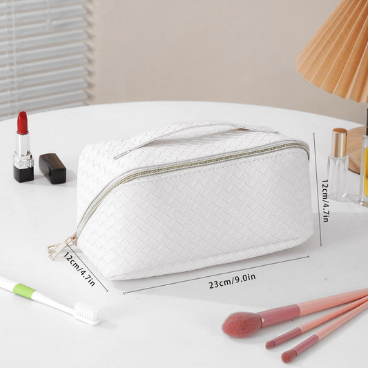 Makeup Bag White PU Leather Travel Cosmetic Organizer for Daily Use