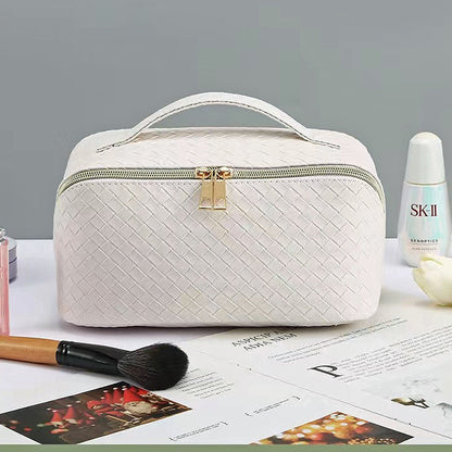 Makeup Bag White PU Leather Travel Cosmetic Organizer for Daily Use