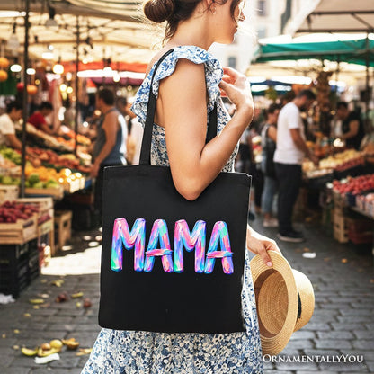 Mama Brushstroke Tote Bag, Printed Faux Oil Paint Colorful Trendy Mom Gift Shopper