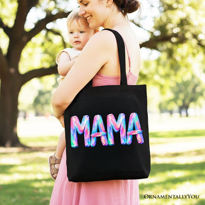 Mama Brushstroke Tote Bag, Printed Faux Oil Paint Colorful Trendy Mom Gift Shopper