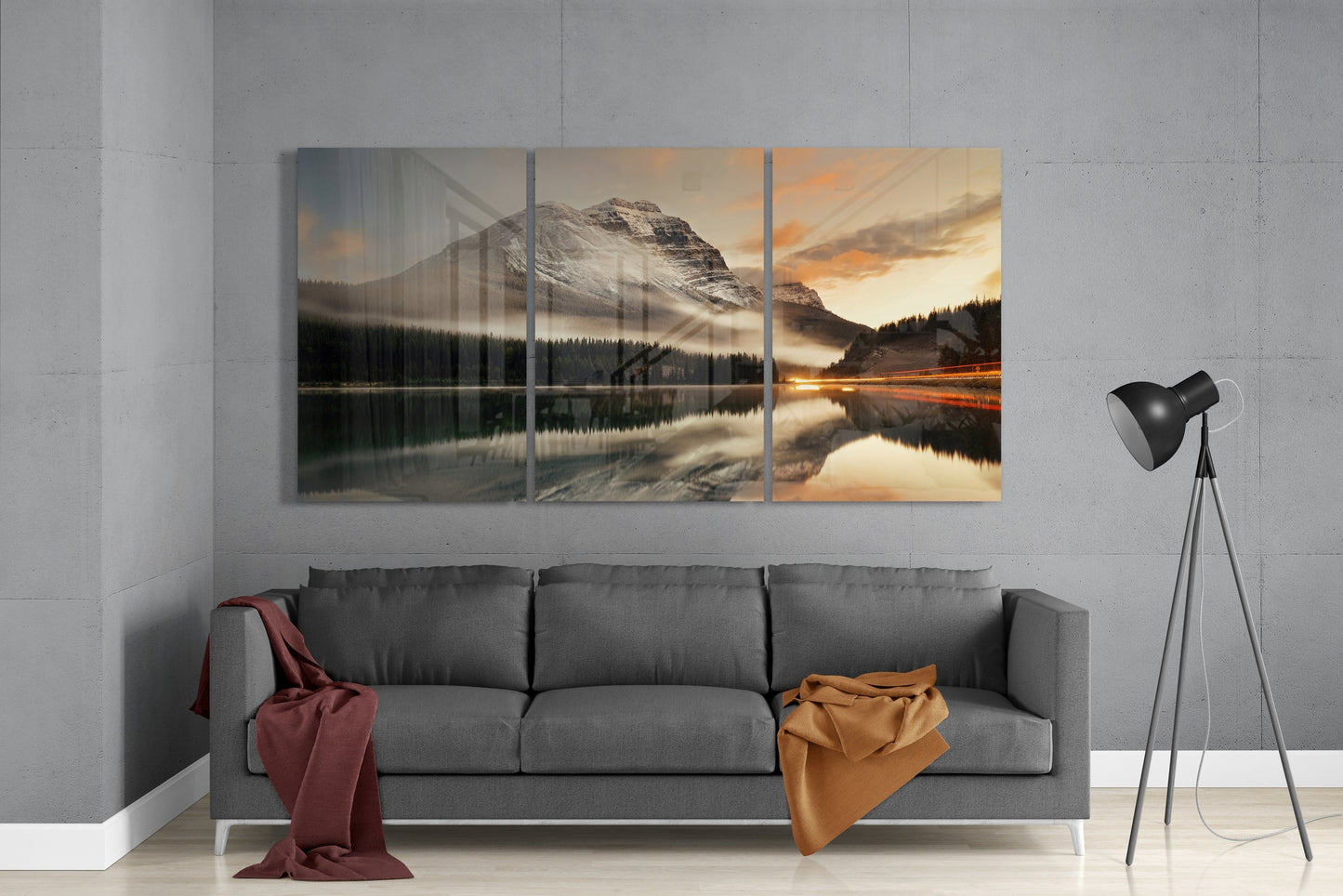 Snowy Peak Mirror Lake Triptych Glass Wall Art