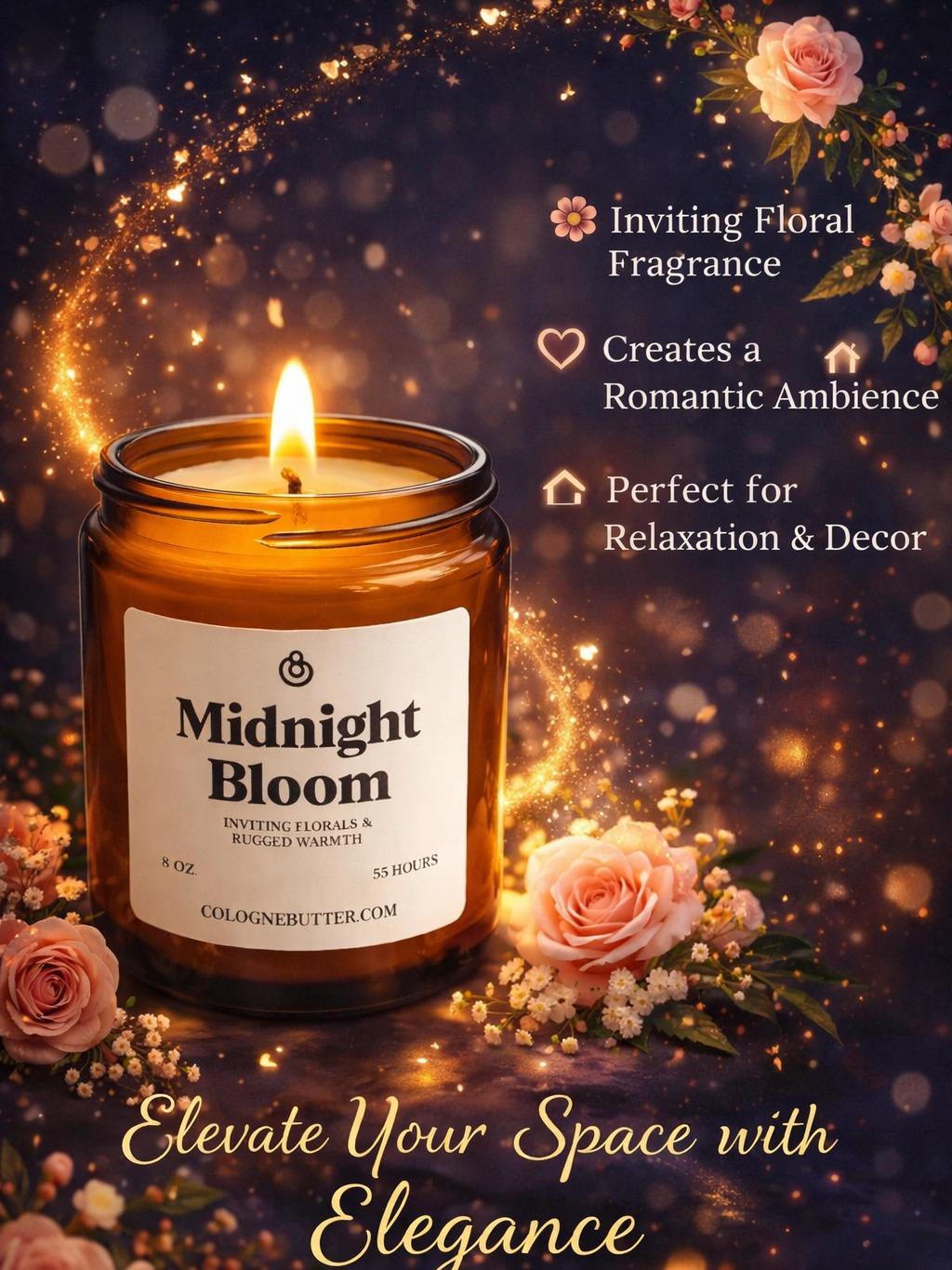 Midnight Bloom - The Luxury Floral Scented Candle for Home Decor, Relaxation & Romantic Atmosphere | Cologne Butter