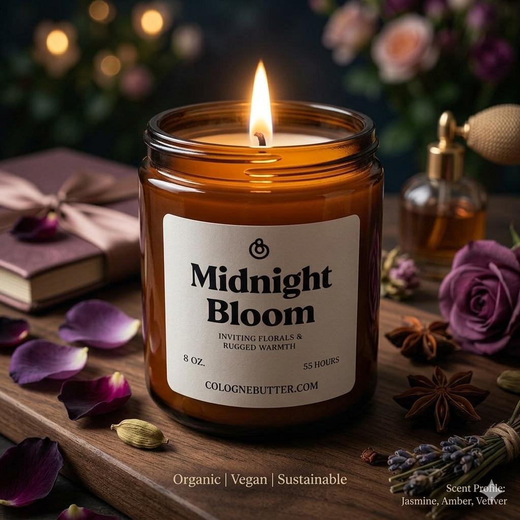 Midnight Bloom - The Luxury Floral Scented Candle for Home Decor, Relaxation & Romantic Atmosphere | Cologne Butter