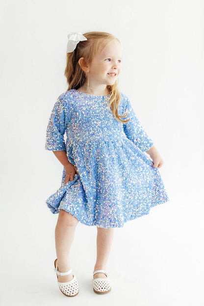 Light Blue Velvet Sequin Dress