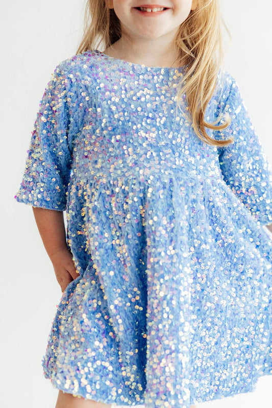 Light Blue Velvet Sequin Dress - Shaketea