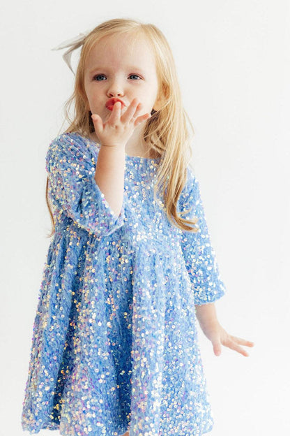 Light Blue Velvet Sequin Dress - Shaketea