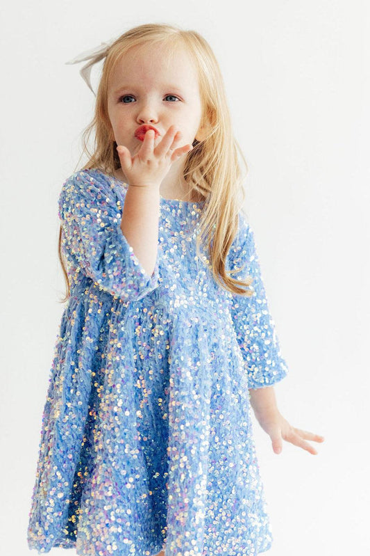 Light Blue Velvet Sequin Dress