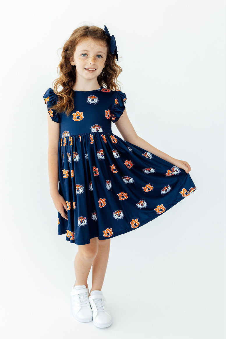 Auburn Blue Aubie Flutter Twirl Dress - Shaketea