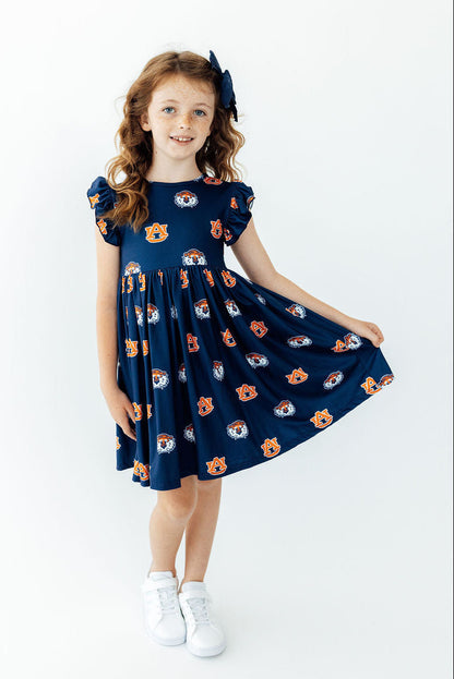 Auburn Blue Aubie Flutter Twirl Dress - Shaketea