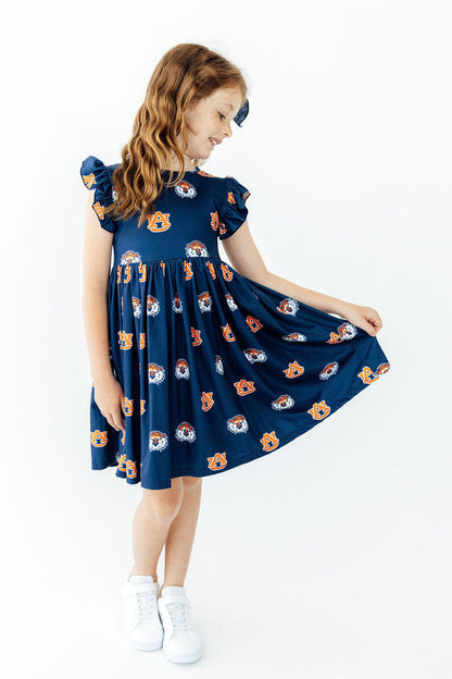 Auburn Blue Aubie Flutter Twirl Dress - Shaketea