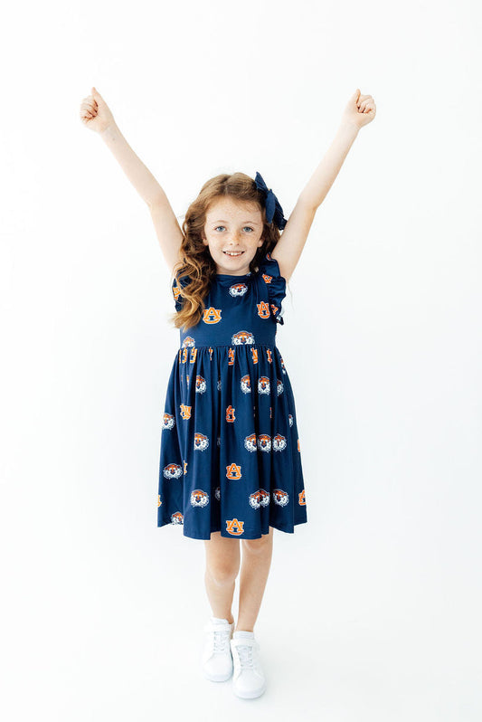 Auburn Blue Aubie Flutter Twirl Dress - Shaketea