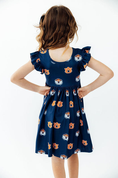 Auburn Blue Aubie Flutter Twirl Dress - Shaketea