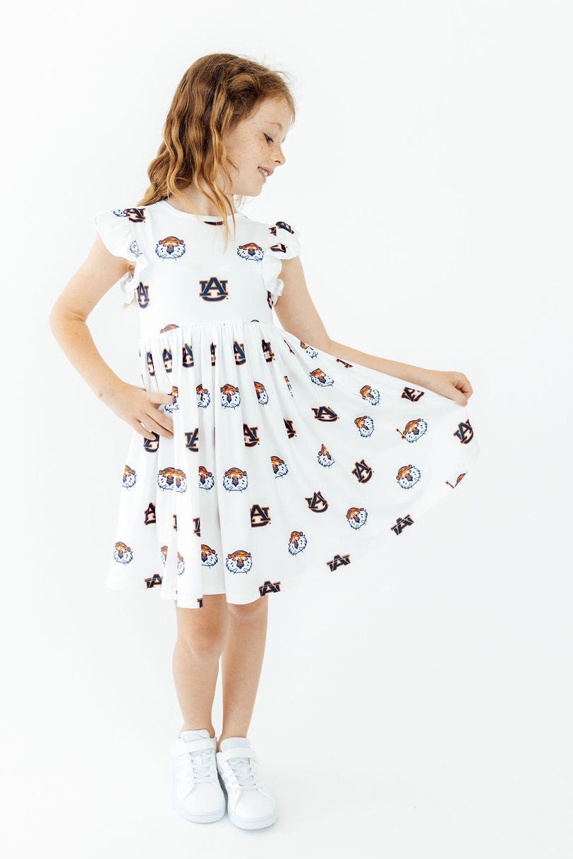 Auburn White Aubie Flutter Twirl Dress - Shaketea