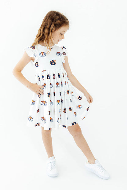 Auburn White Aubie Flutter Twirl Dress - Shaketea