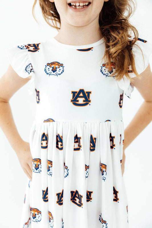 Auburn White Aubie Flutter Twirl Dress - Shaketea