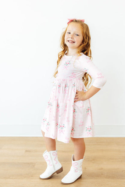 Big Sister Floral 3/4 Sleeve Pocket Twirl Dress - Shaketea