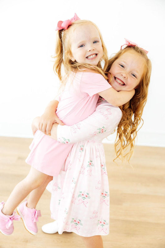 Big Sister Floral 3/4 Sleeve Pocket Twirl Dress - Shaketea