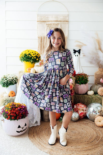Trick or Treat L/S Pocket Twirl Dress - Shaketea
