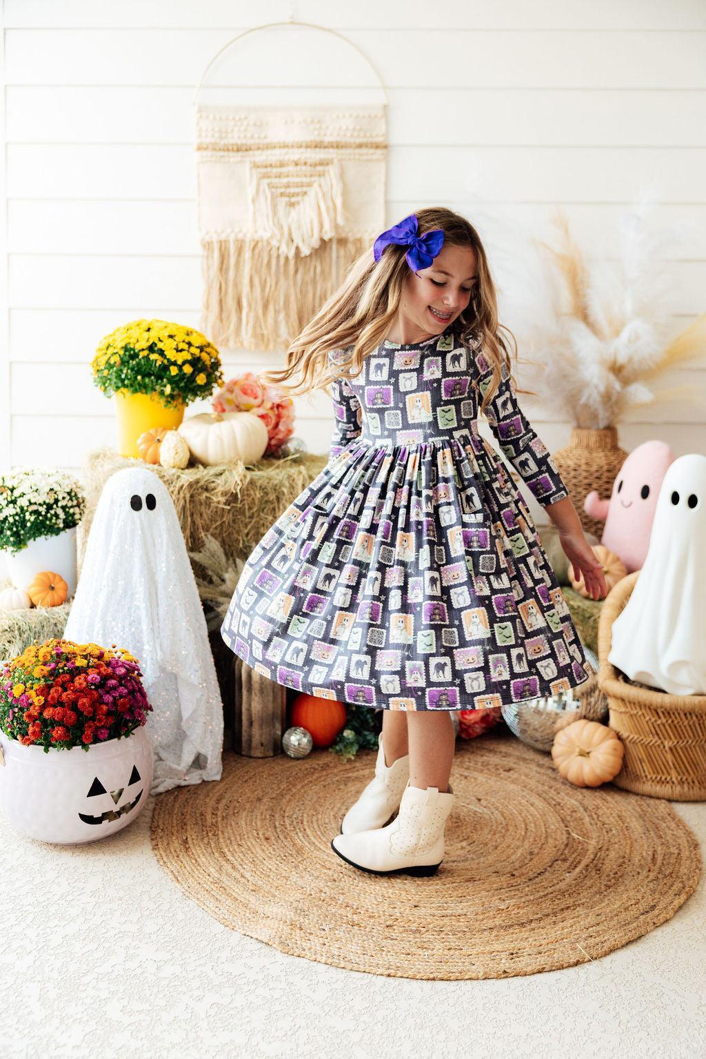 Trick or Treat L/S Pocket Twirl Dress - Shaketea