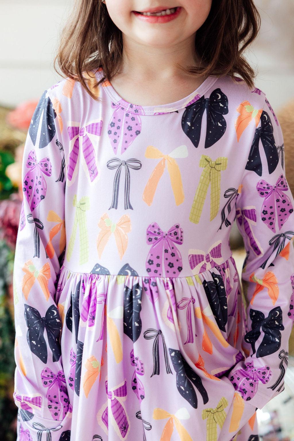 Tied with a Boo Lavender L/S Pocket Twirl Dress - Shaketea