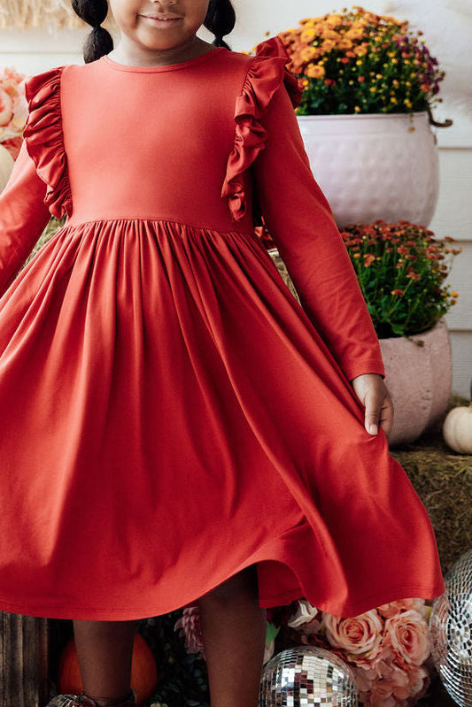 Pumpkin Spice L/S Ruffle Twirl Dress - Shaketea