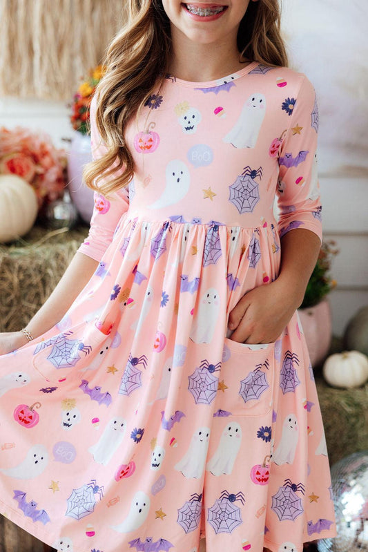Spooky Sweetheart 3/4 Sleeve Pocket Twirl Dress - Shaketea