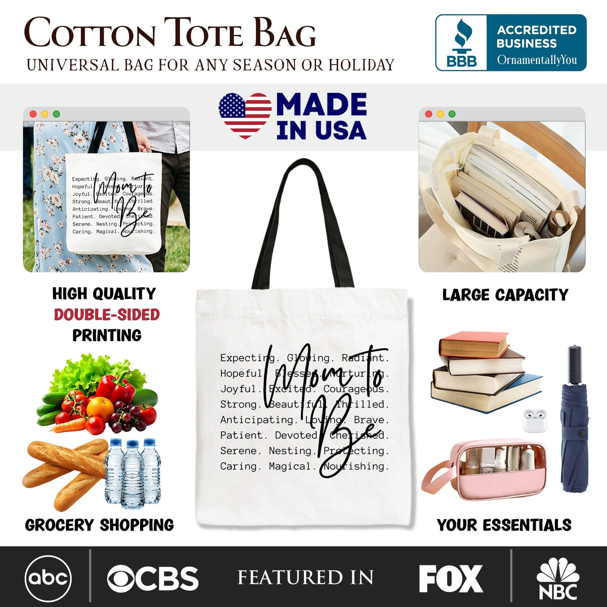 Mom To Be Pregnancy Announcement Tote Bag, Definition Future Mama Pregnant Gift Shopper