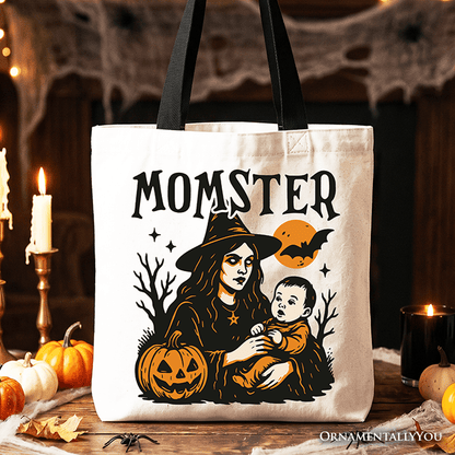 Momster Tote Bag for Spooky Season, Witchy Halloween Gift Shopper for Moms