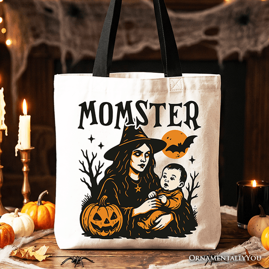 Momster Tote Bag for Spooky Season, Witchy Halloween Gift Shopper for Moms