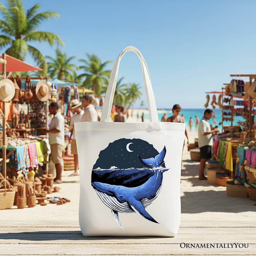 Moonlit Whale Vintage Tote Bag, Night Ocean Retro Gift Shopper - Shaketea