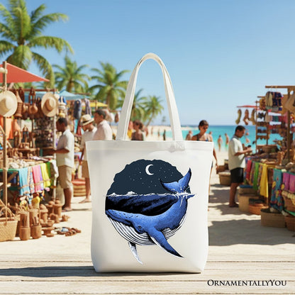 Moonlit Whale Vintage Tote Bag, Night Ocean Retro Gift Shopper - Shaketea