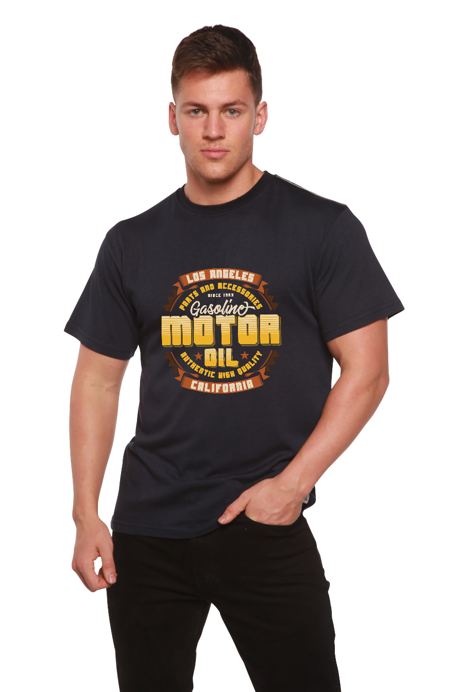 Motor oil Men's Bamboo Viscose/Organic Cotton Short Sleeve Graphic T-Shirt - Shaketea