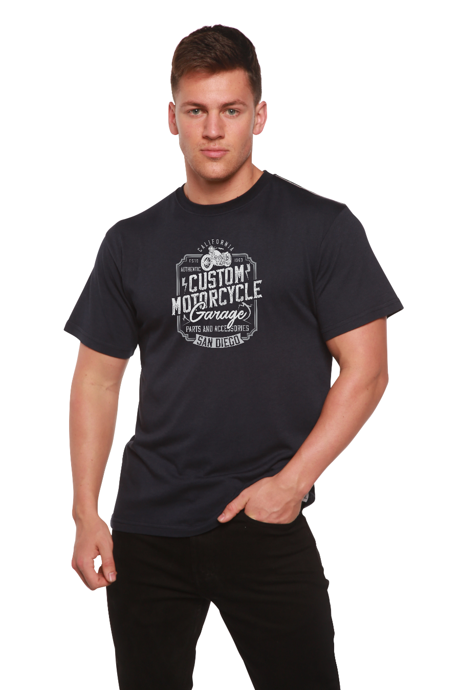 Mototrcycle Garage Men's Bamboo Viscose/Organic Cotton Short Sleeve Graphic T-Shirt - Shaketea