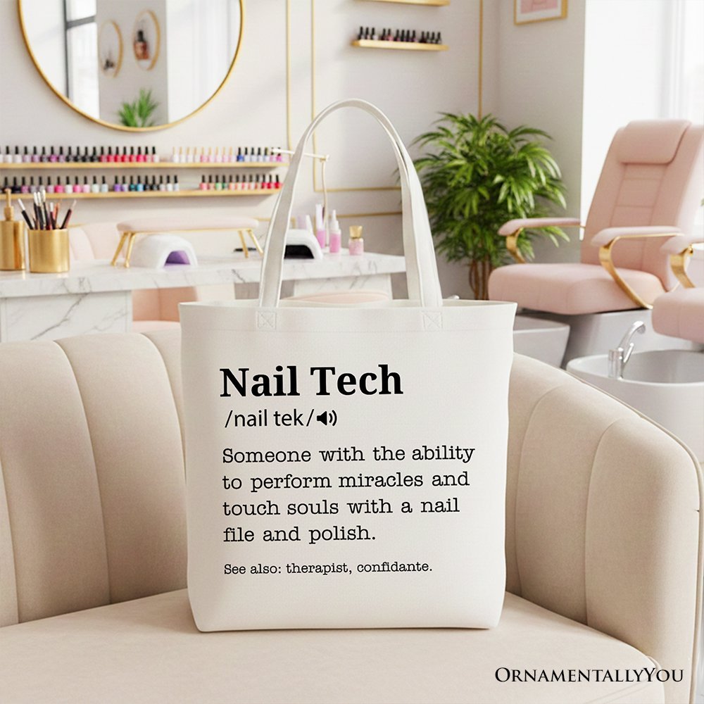 Nail Tech Definition Canvas Tote Bag, Funny Gift Shopper for Nail Hustler
