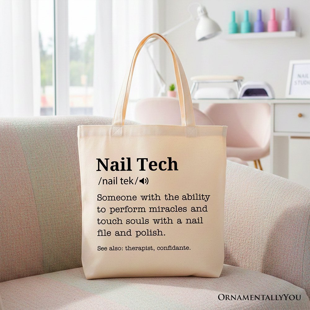 Nail Tech Definition Canvas Tote Bag, Funny Gift Shopper for Nail Hustler