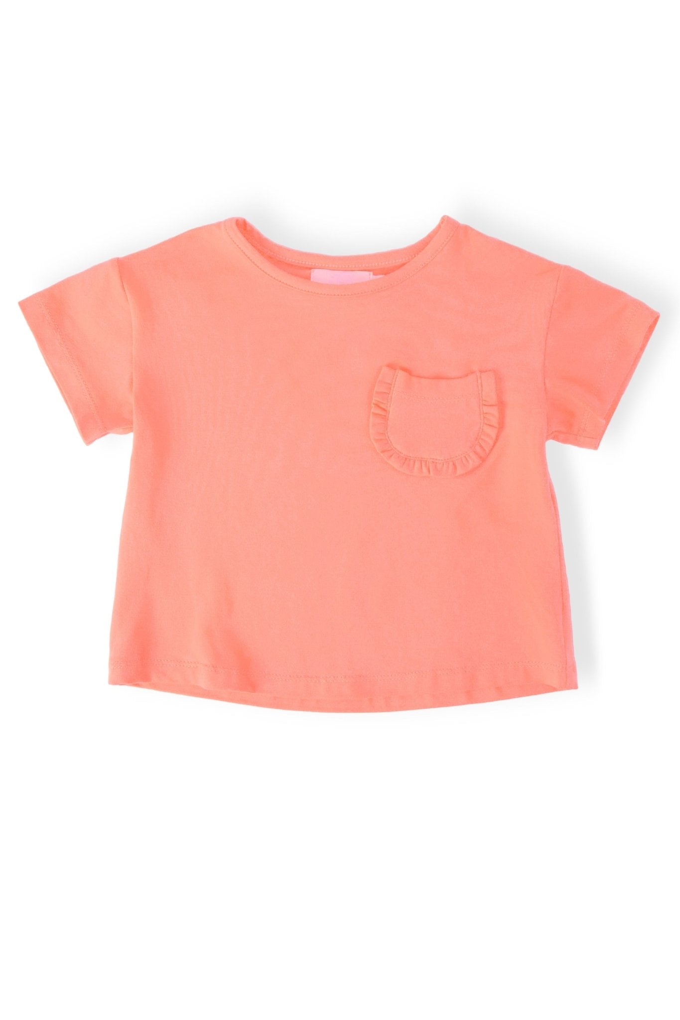 Neon Coral Ruffle Pocket Tee