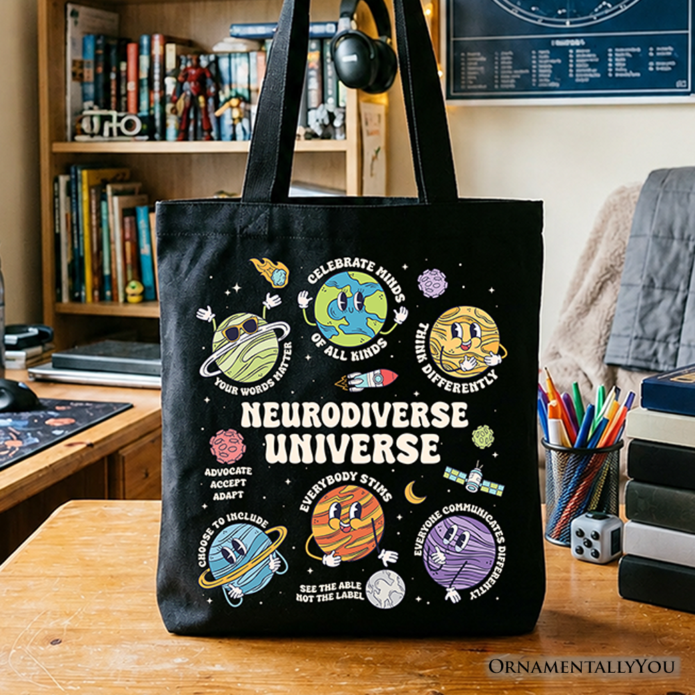 Neurodiverse Universe Autism Space Tote Bag, Colorful Autism Awareness Education Gift Shopper