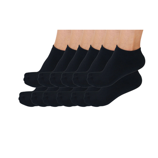 No Look Anklet Bamboo Viscose Socks Unisex Black Color - 12-pack - Shaketea
