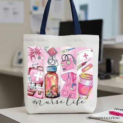 Nurse Life Canvas Tote Bag, Medical Essentials Gift Bag for Coquette Nurses