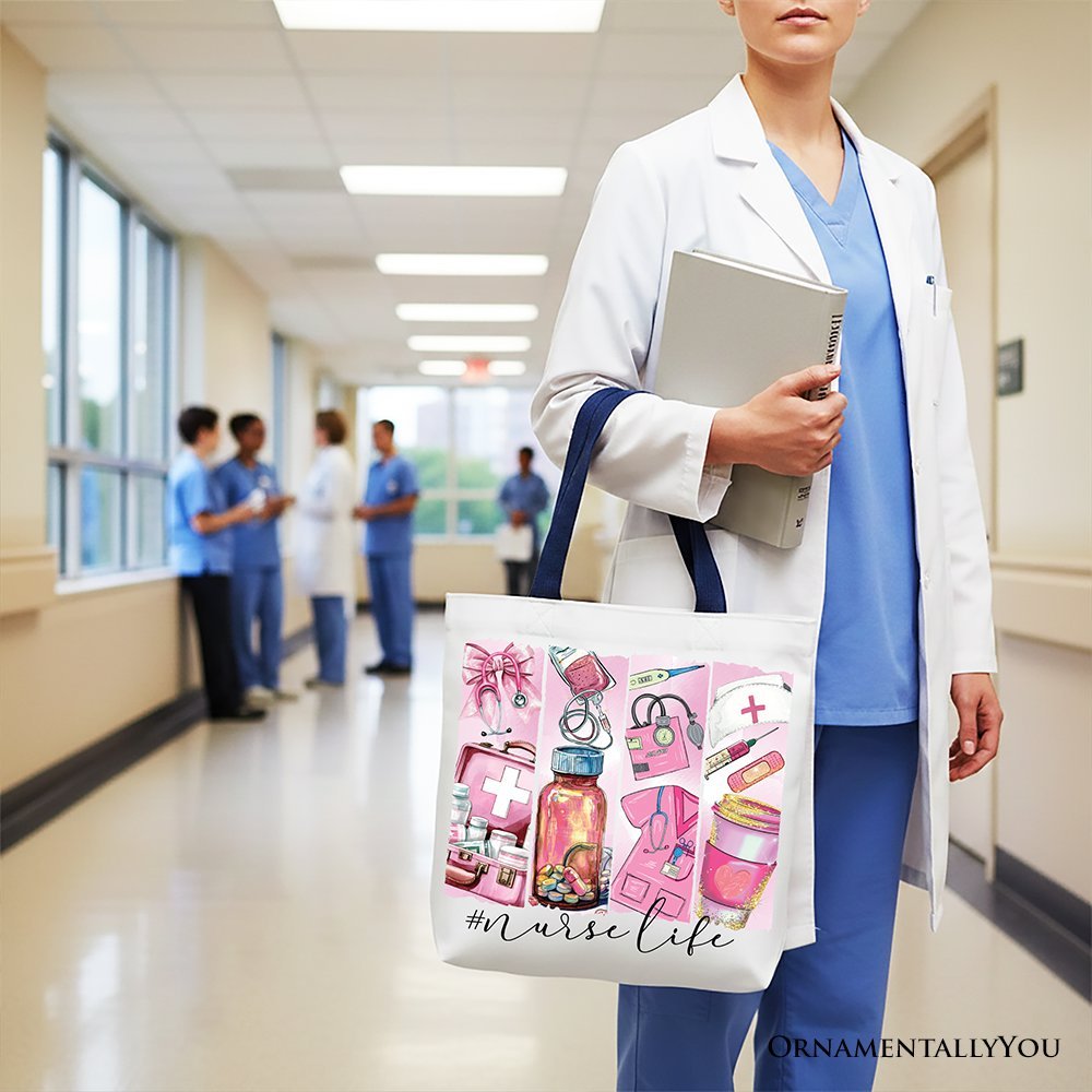 Nurse Life Canvas Tote Bag, Medical Essentials Gift Bag for Coquette Nurses