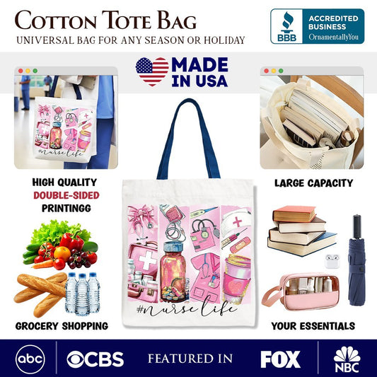 Nurse Life Canvas Tote Bag, Medical Essentials Gift Bag for Coquette Nurses