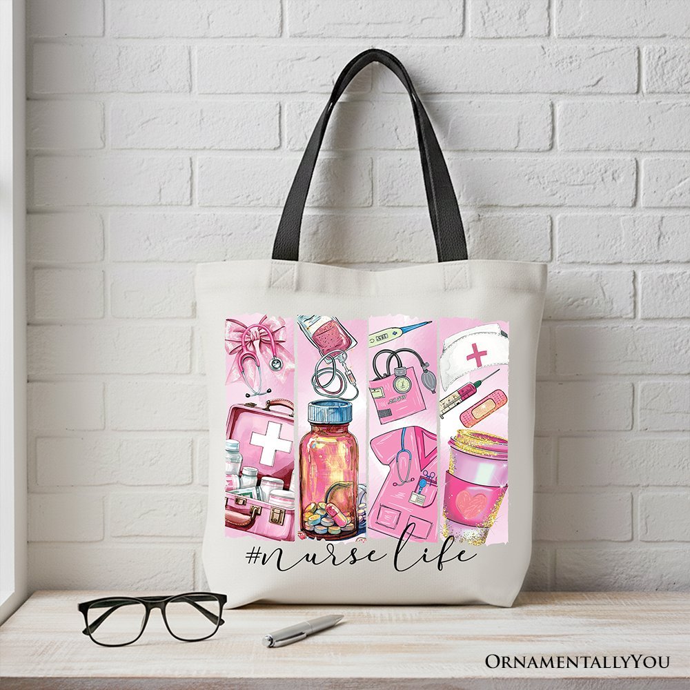 Nurse Life Canvas Tote Bag, Medical Essentials Gift Bag for Coquette Nurses