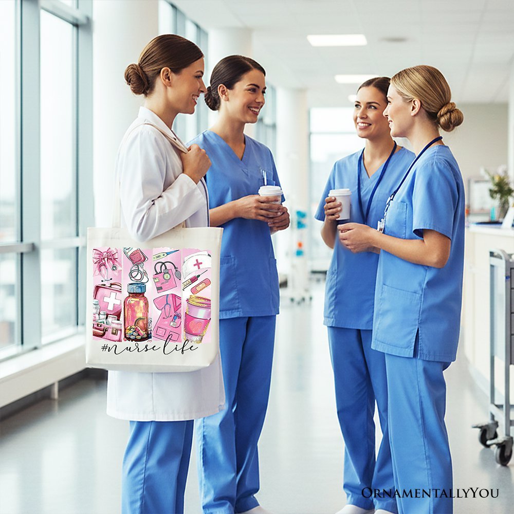Nurse Life Canvas Tote Bag, Medical Essentials Gift Bag for Coquette Nurses