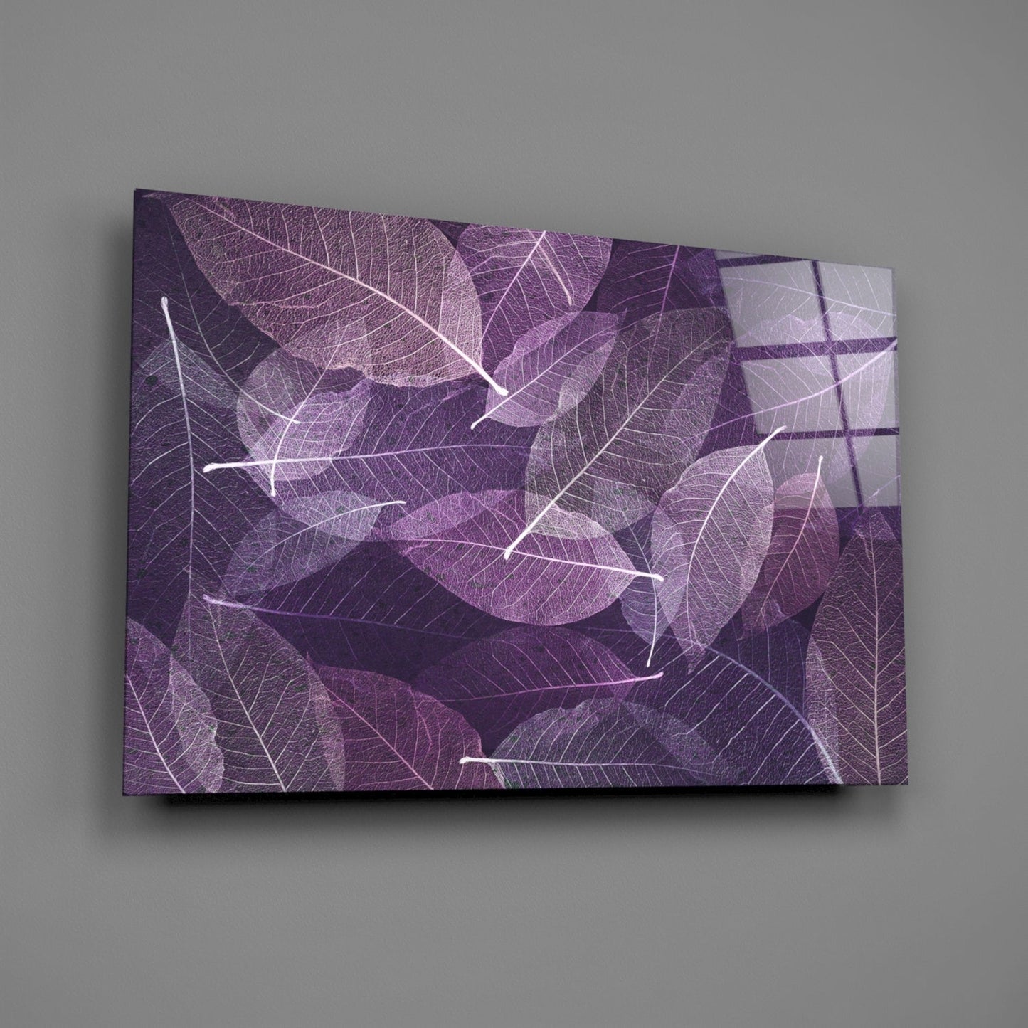 Purple Skeleton Leaf Veins Glass Wall Art