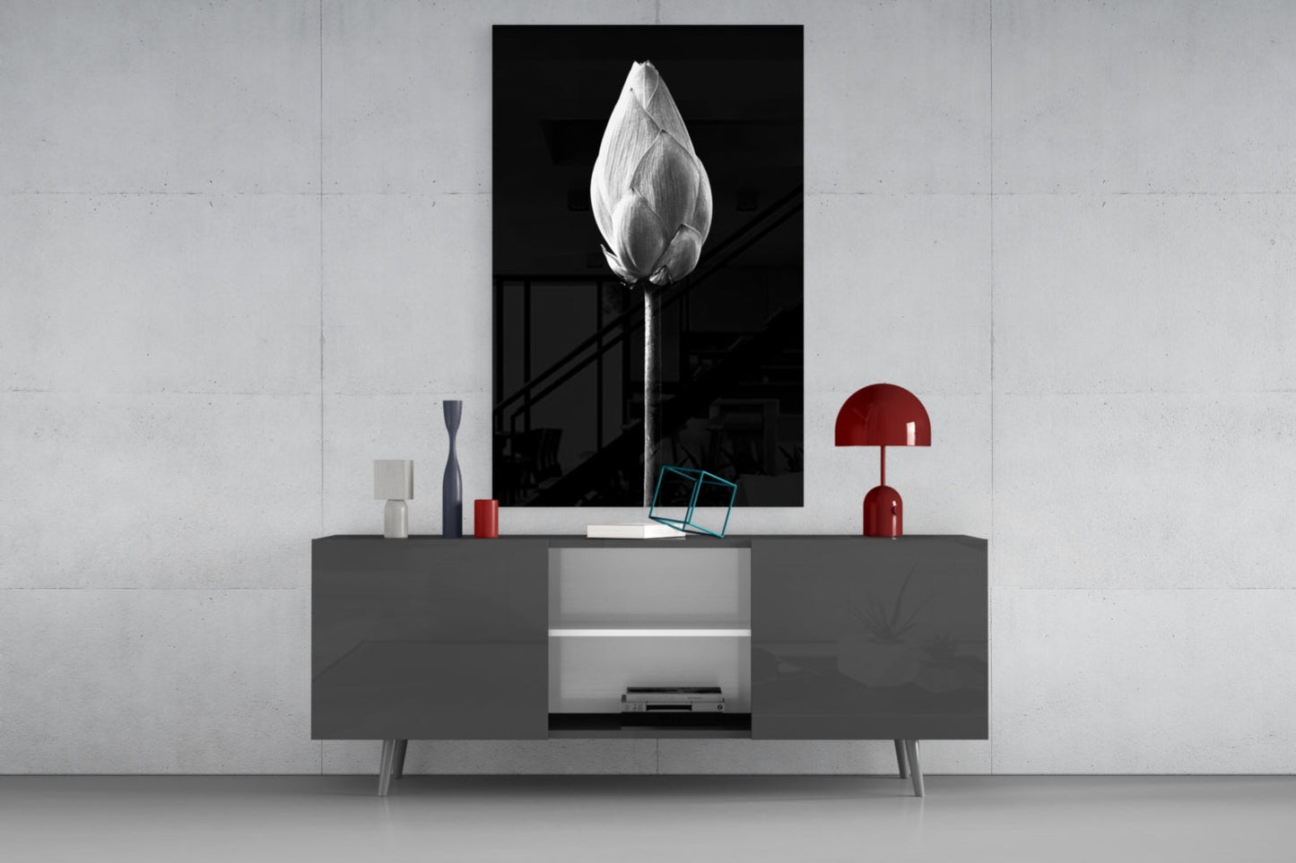 Monochrome Lotus Bud Glass Wall Art