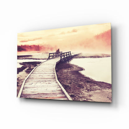 Dock in the Fog Glass Wall Art