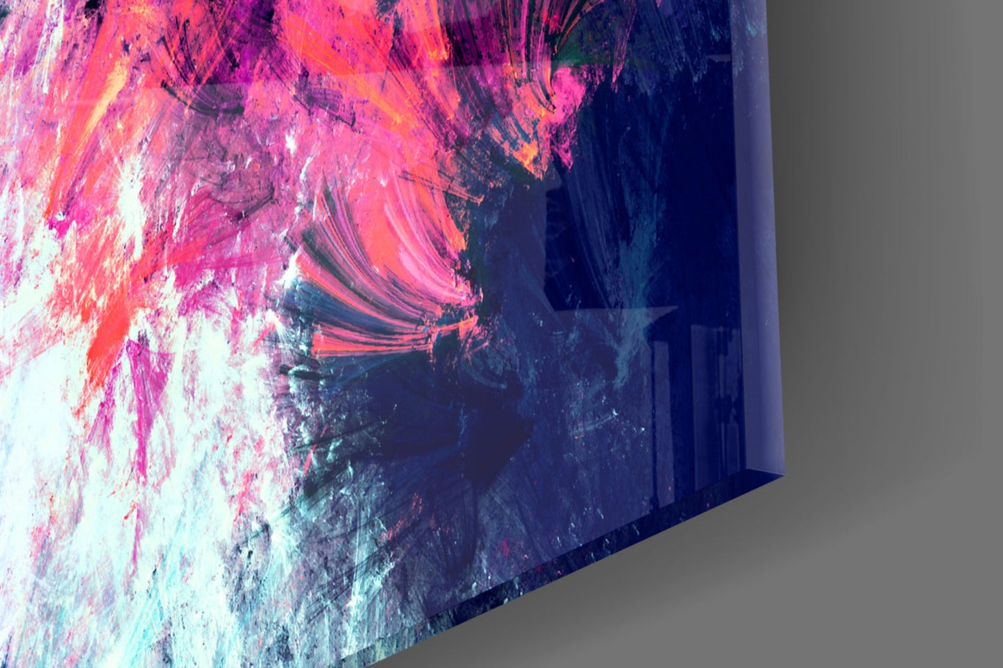 Teal Pink Feathered Splash Glass Wall Art