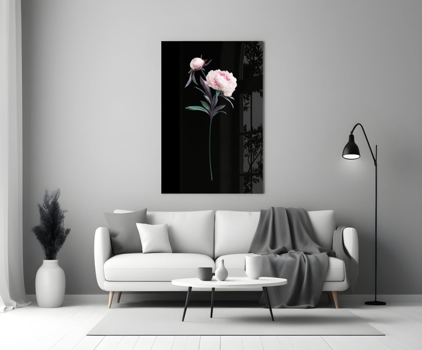 Pink Peony Botanical Study Glass Wall Art